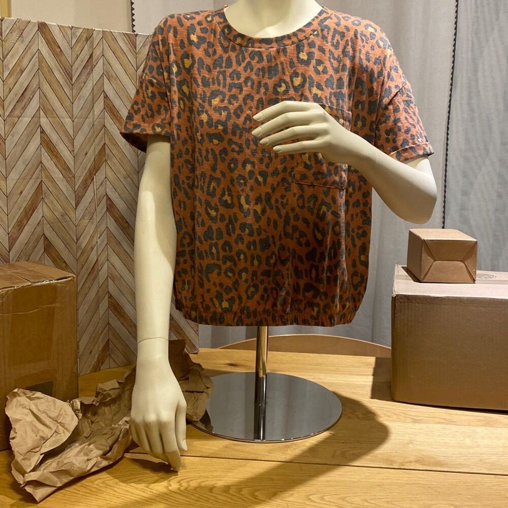 WallFlower - Leopard Print, Orange/Brown, Size XL Women’s Top with Breast Pocket